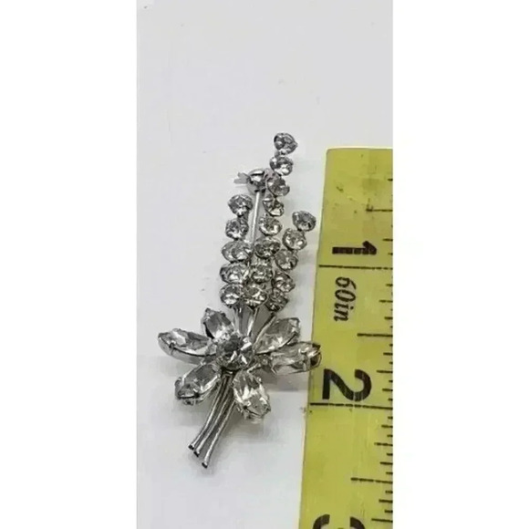 Vintage Clear Rhinestone Brooch Austria Long Stem Flower Spray Tall Layers - Picture 10 of 14